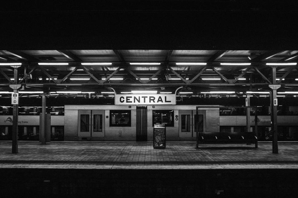 Free Image of Black and White Photo of a Train Station 