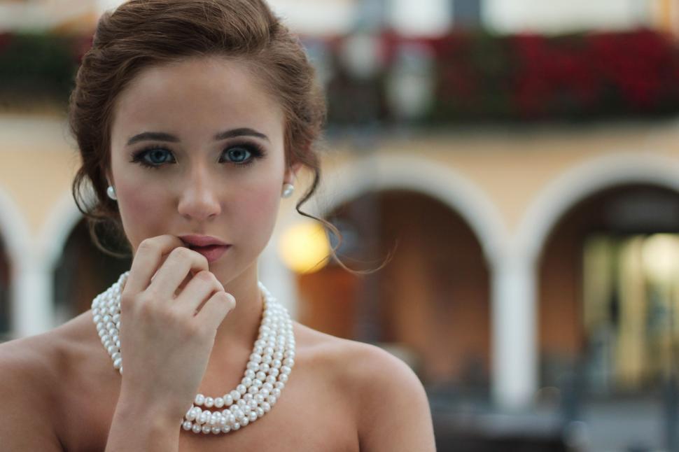 Free Image of Woman Wearing Pearl Necklace and Pearls Necklace 