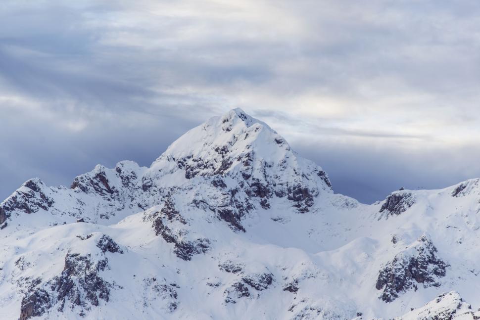 Free Image of Snowy Mountain Under Cloudy Sky 