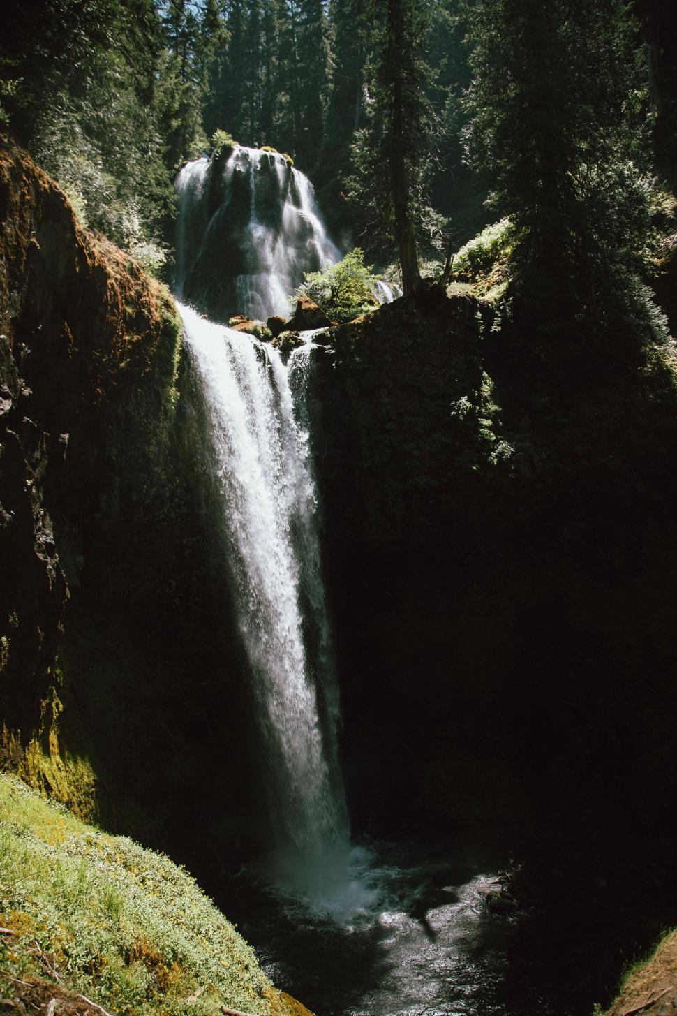 Free Image of Waterfall Cascading Through Forest 