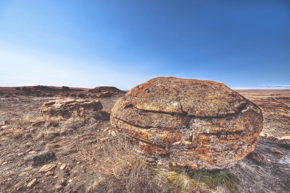 Free Image of Large Rock in Dry Grass Field 
