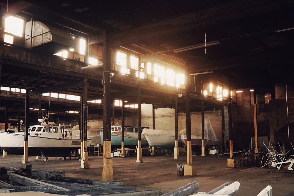 Free Image of Boat in Large Warehouse 