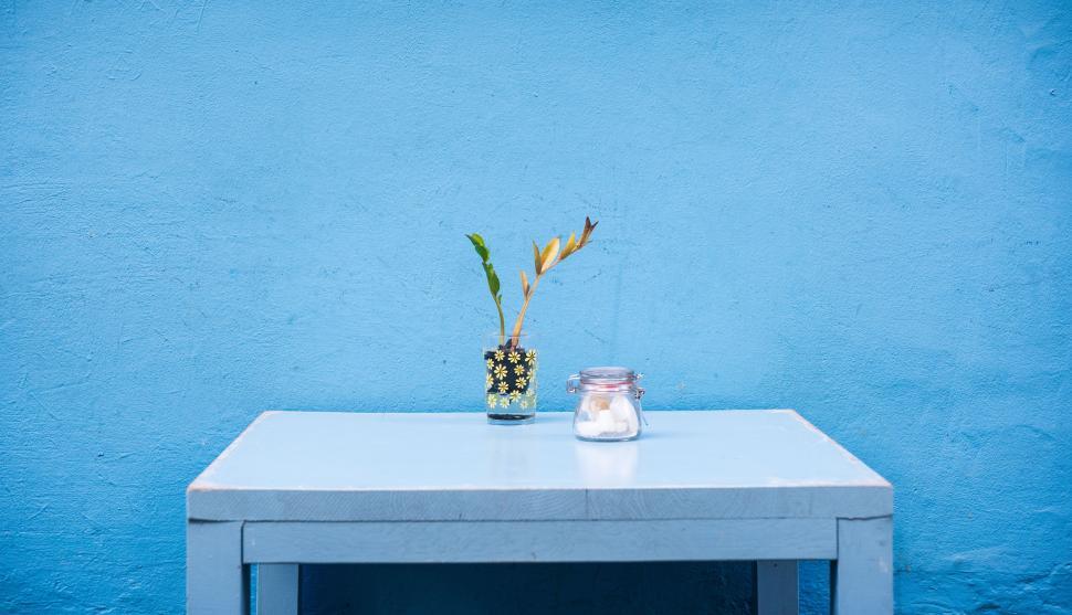 Free Image of Small White Table With Potted Plant 