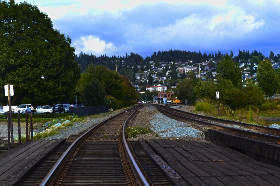 Free Image of Train Track Leading to Town 