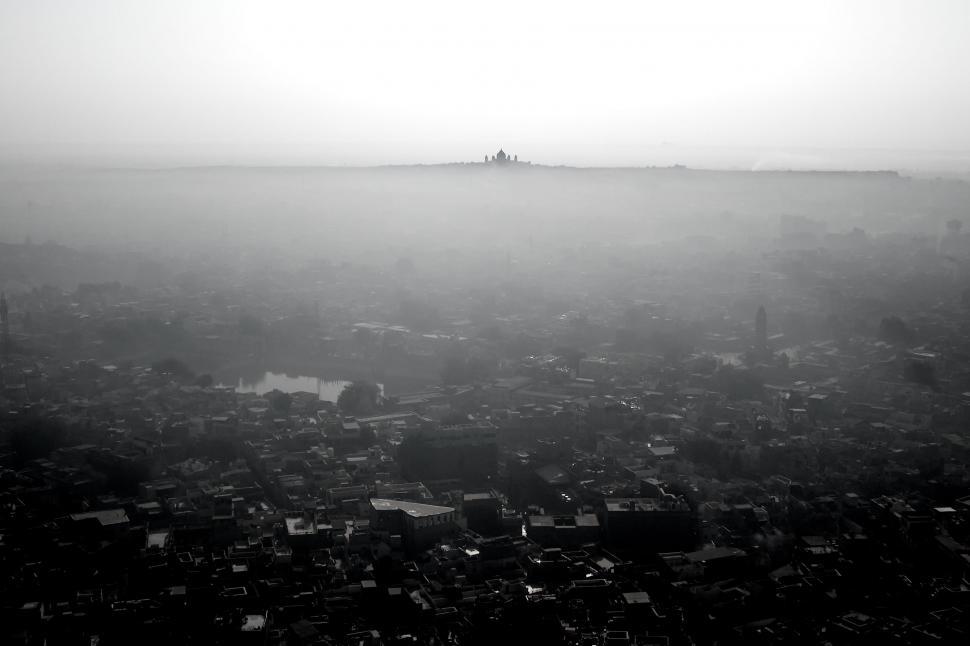 Free Image of Foggy Cityscape in Black and White 