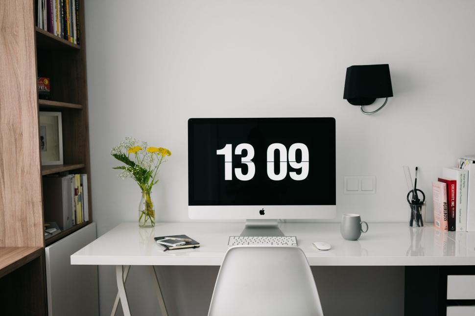 Free Image of White Desk With Computer Monitor 