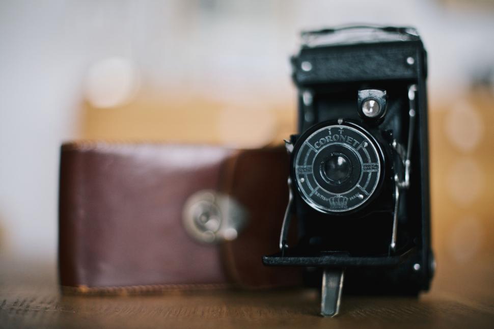 Free Image of Antique Camera on Wooden Table 