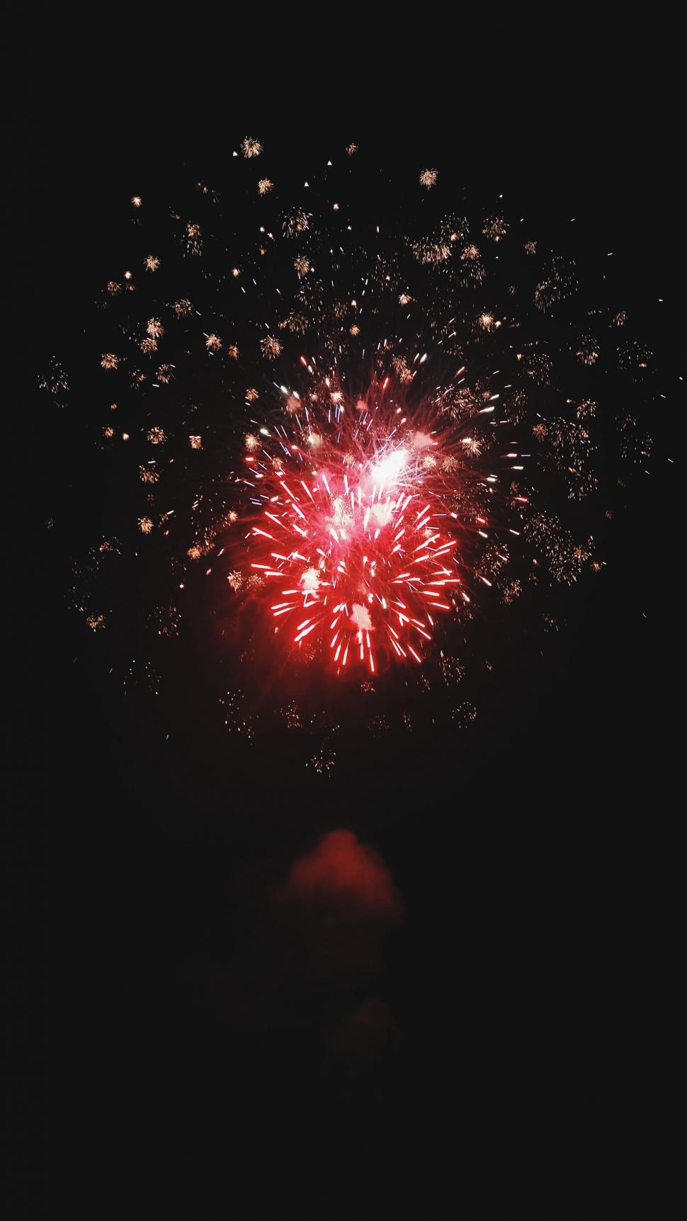 Free Image of Red and White Firework Exploding in the Night Sky 