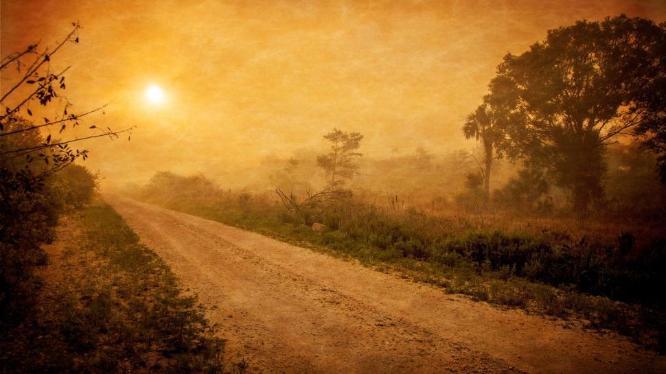 Free Image of Dirt Road at Sunset Painting 