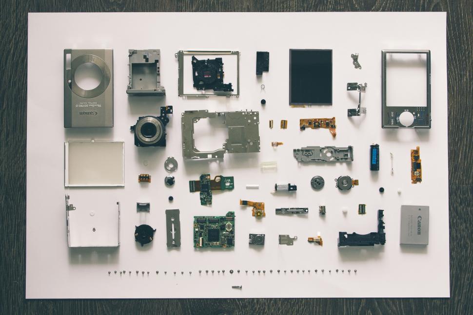 Free Image of Assorted Camera Parts on Display 