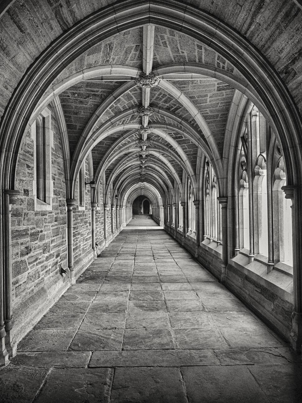 Free Image of Long Hallway in Black and White 