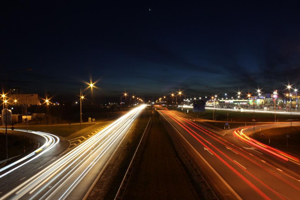 Free Image of Night Time Highway With Lights 