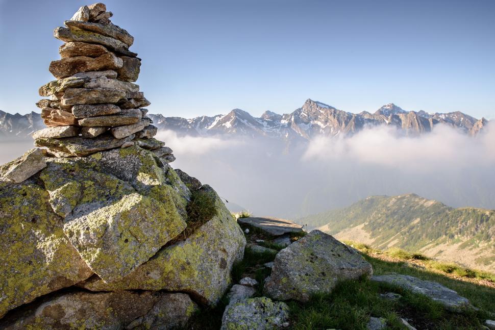 Free Image of Pile of Rocks on Mountain Summit 