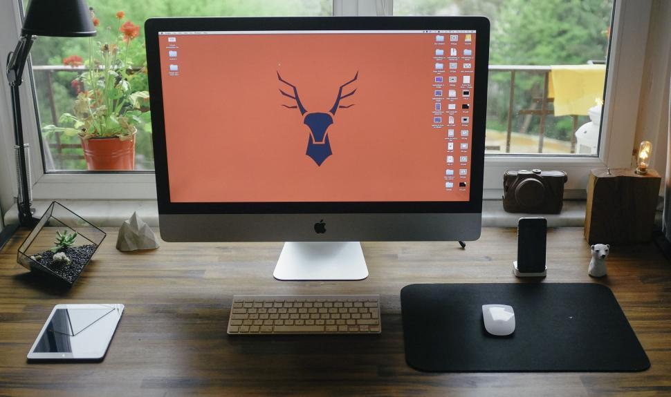 Free Image of Desktop Computer on Wooden Desk 