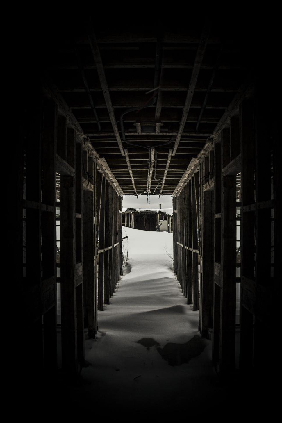 Free Image of Snow-covered Walkway in Black and White 
