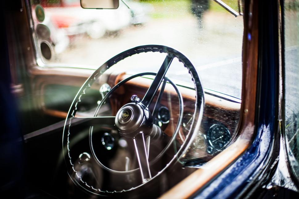 Free Image of Steering Wheel and Dashboard of an Old Car 