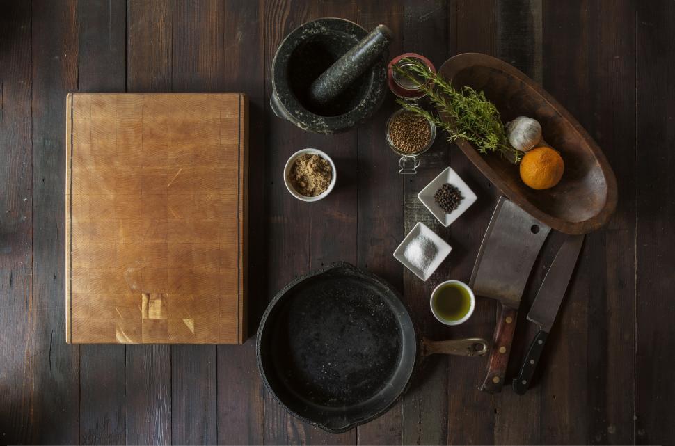 Free Image of Wooden Table With Cutting Board 