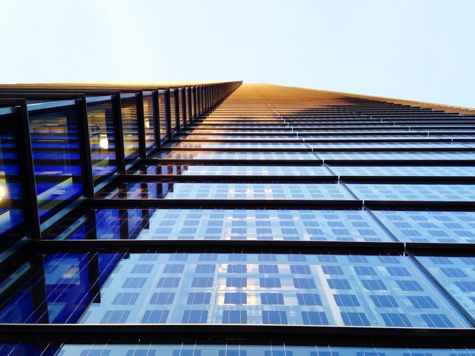Free Image of building sky architecture city modern business urban sun solar dish windows 