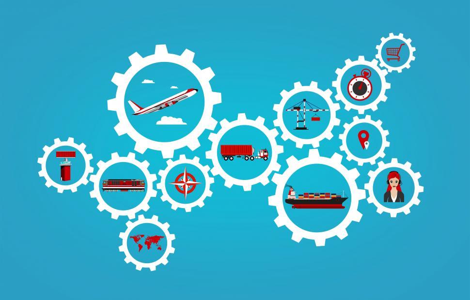 Download Free Stock Photo of Global logistics concept with transport industry icons 