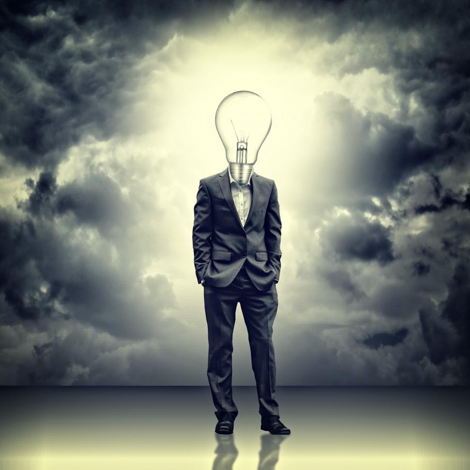 Download Free Stock Photo of Businessman with lightbulb head - Thinking process and ideas in  