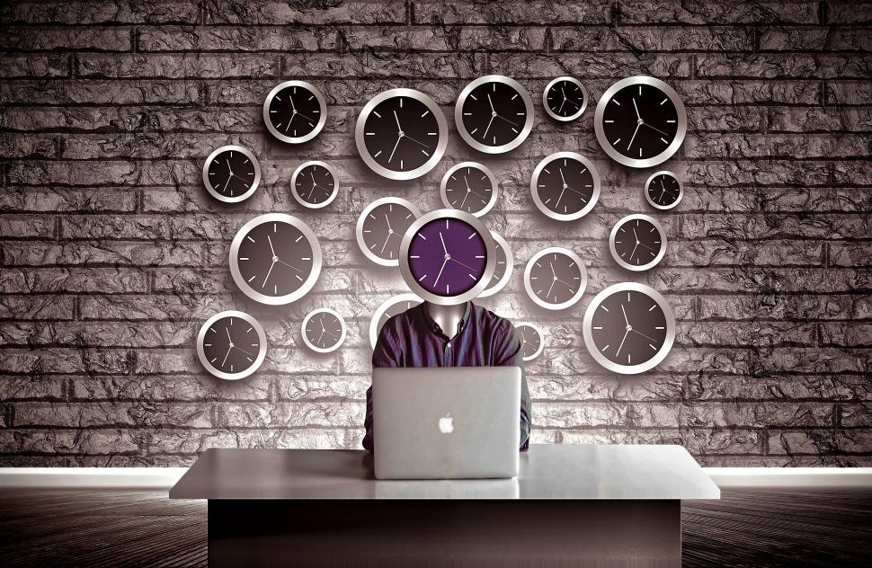 Download Free Stock Photo of Man with clock head - Slave to time concept 