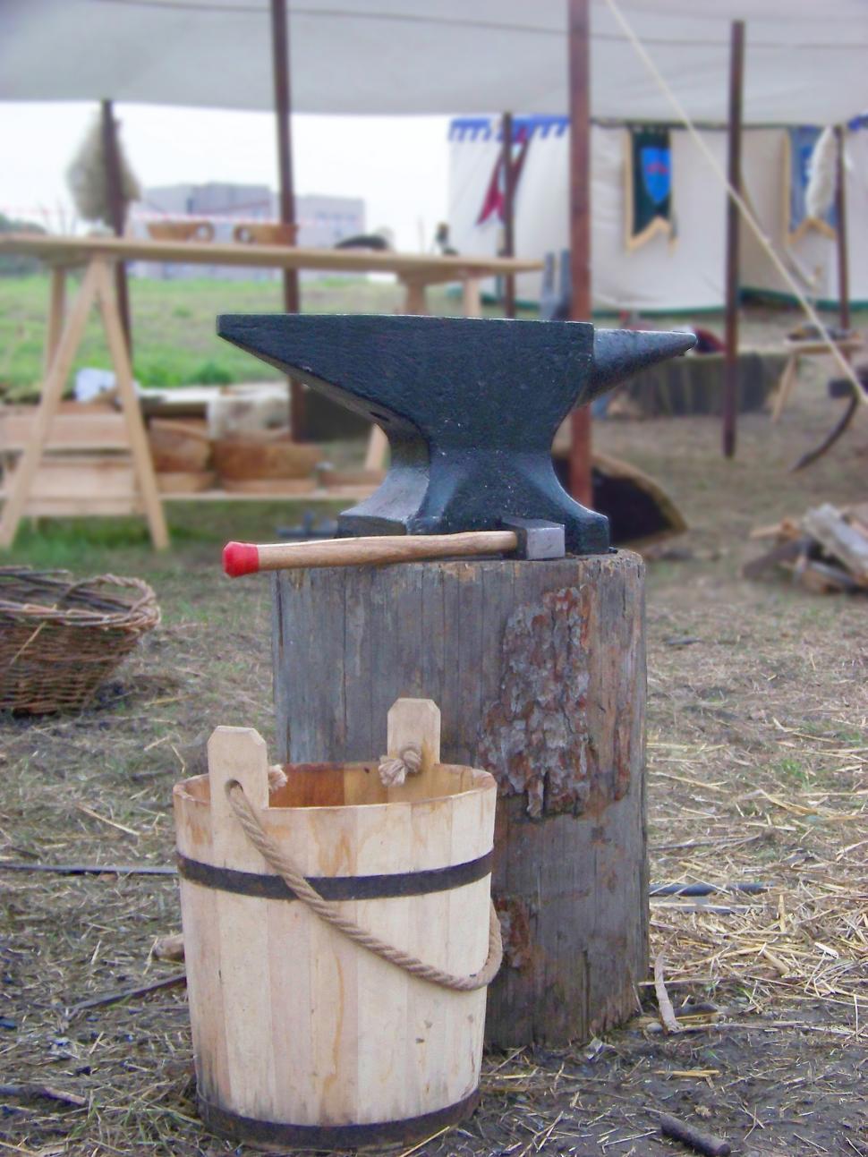 Free Image of Medieval anvil on stump 