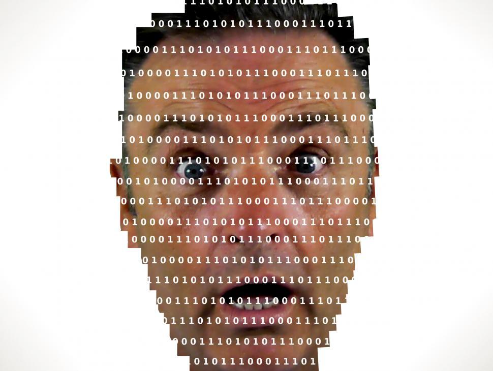 Download Free Stock Photo of Surprised man looking into binary code - The online privacy prob 