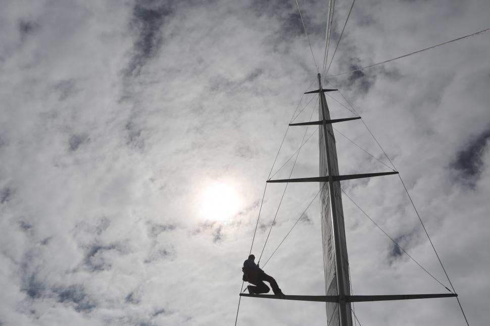 Free Image of Man Sailing a Sailboat on a Cloudy Day 