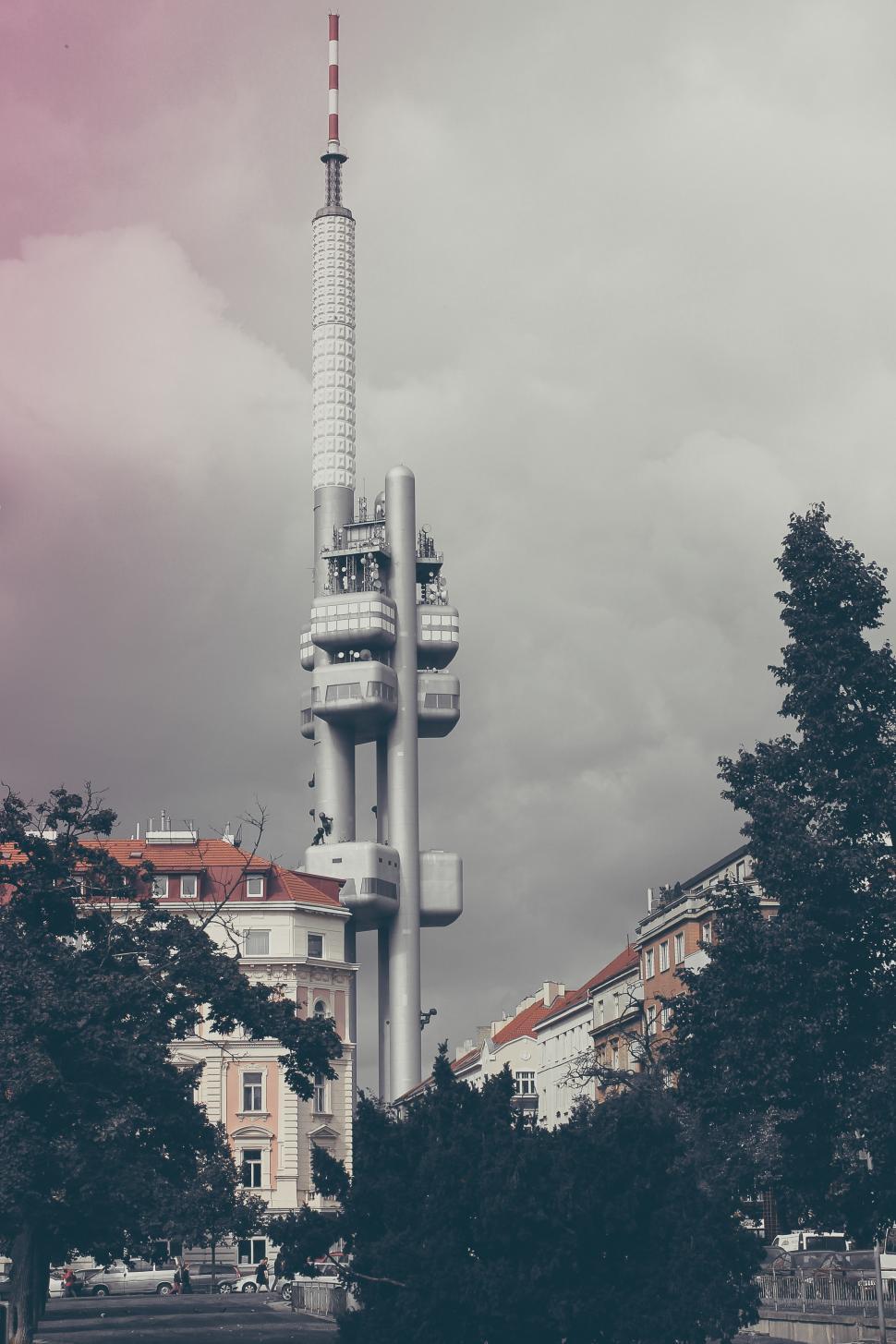 Free Image of Tower With Red and White Flag 
