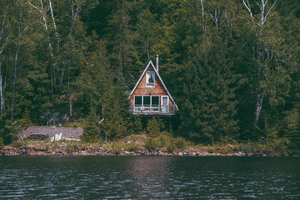 Free Image of House on a Small Island in a Lake 