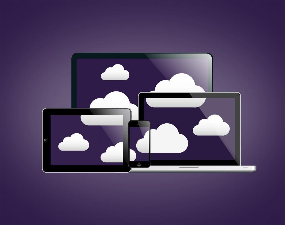 Free Image of Devices connected by the digital cloud - Cloud computing concept 