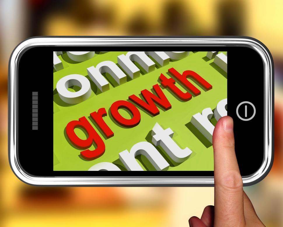Free Image of Growth In Word Cloud Phone Means Get Better Bigger And Developed 