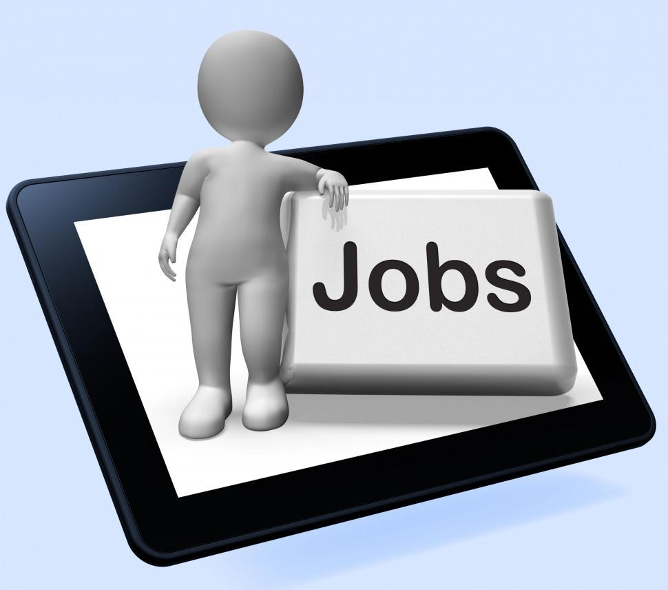 Free Image of Jobs Button With Character Tablet Shows Hiring Recruitment Onlin 