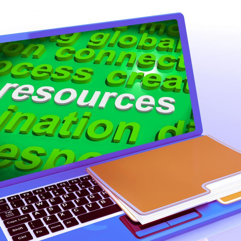 Free Image of Resources Word Cloud Laptop Shows Assets Human Financial Input 
