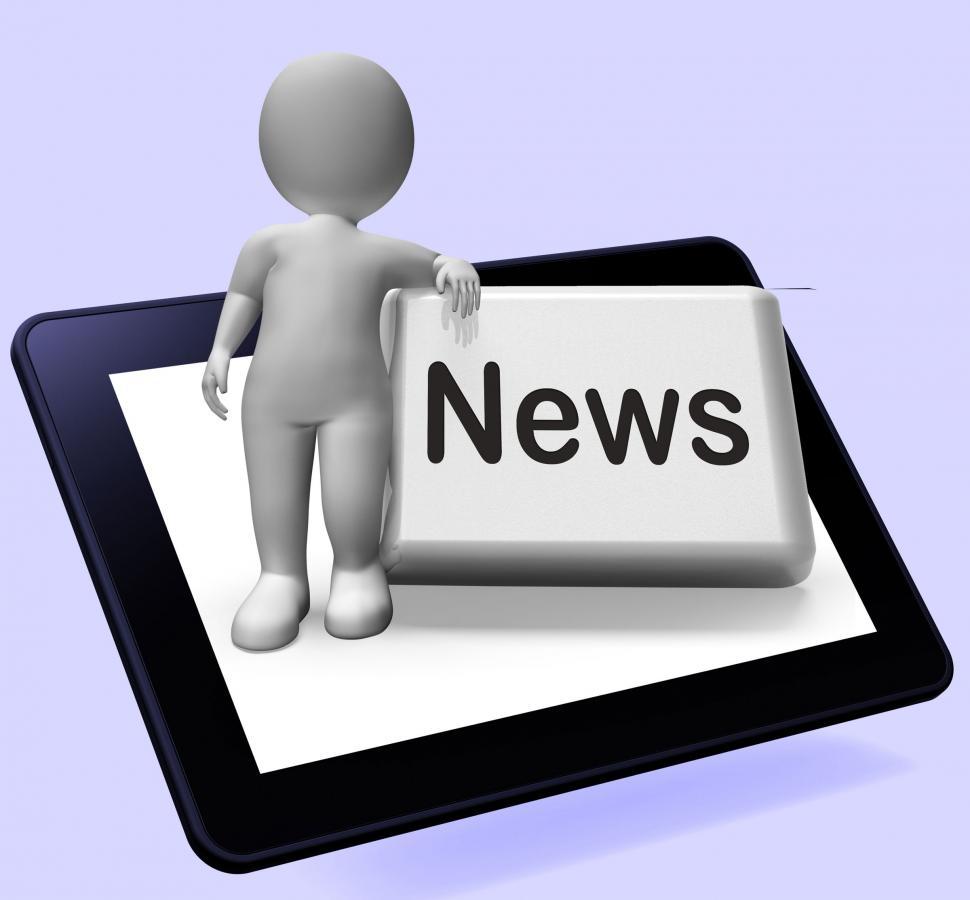 Free Image of News Button With Character Shows Newsletter Broadcast Online 