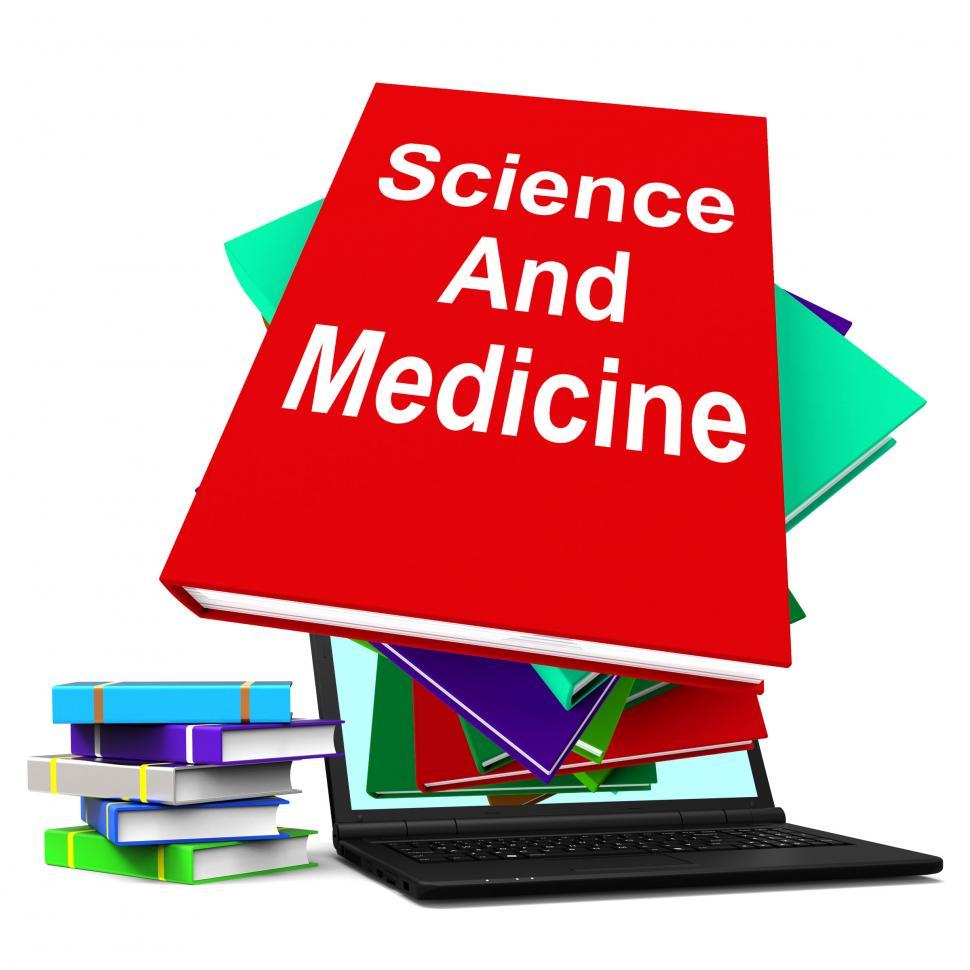 Free Image of Science And Medicine Book Stack Laptop Shows Medical Research 