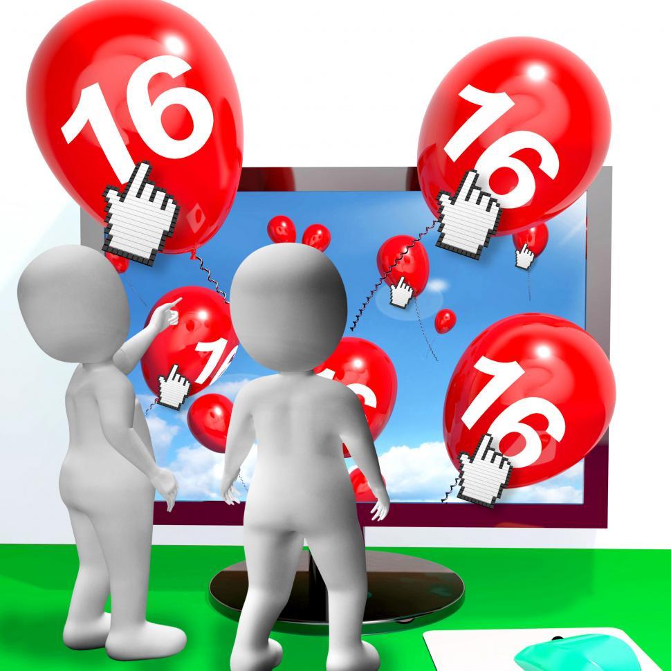 Free Image of Number 16 Balloons from Monitor Show Internet Invitation or Cele 