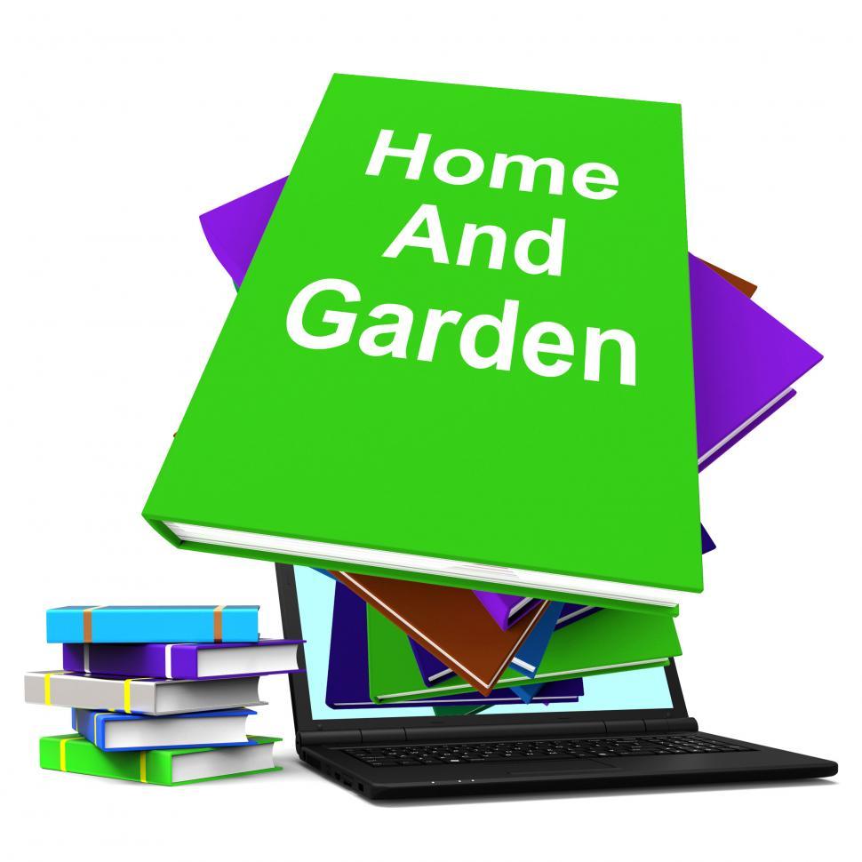 Free Image of Home And Garden Book Stack Laptop Shows Books On Household Garde 