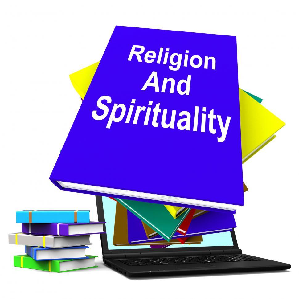 Free Image of Religion And Spirituality Book Laptop Stack Shows Religious Spir 