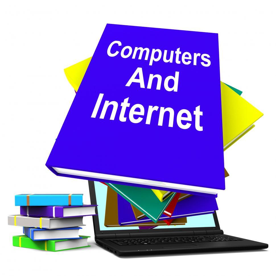 Free Image of Computers And Internet Book Stack Laptop Shows Web Research 