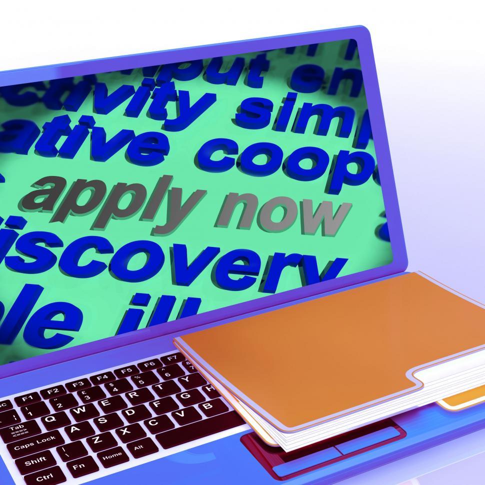 Free Image of Apply Now Word Cloud Laptop Shows Work Job Applications 