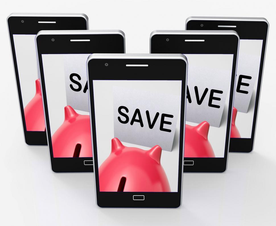 Free Image of Save Piggy Bank Phone Shows Product Discounts And Bargains 