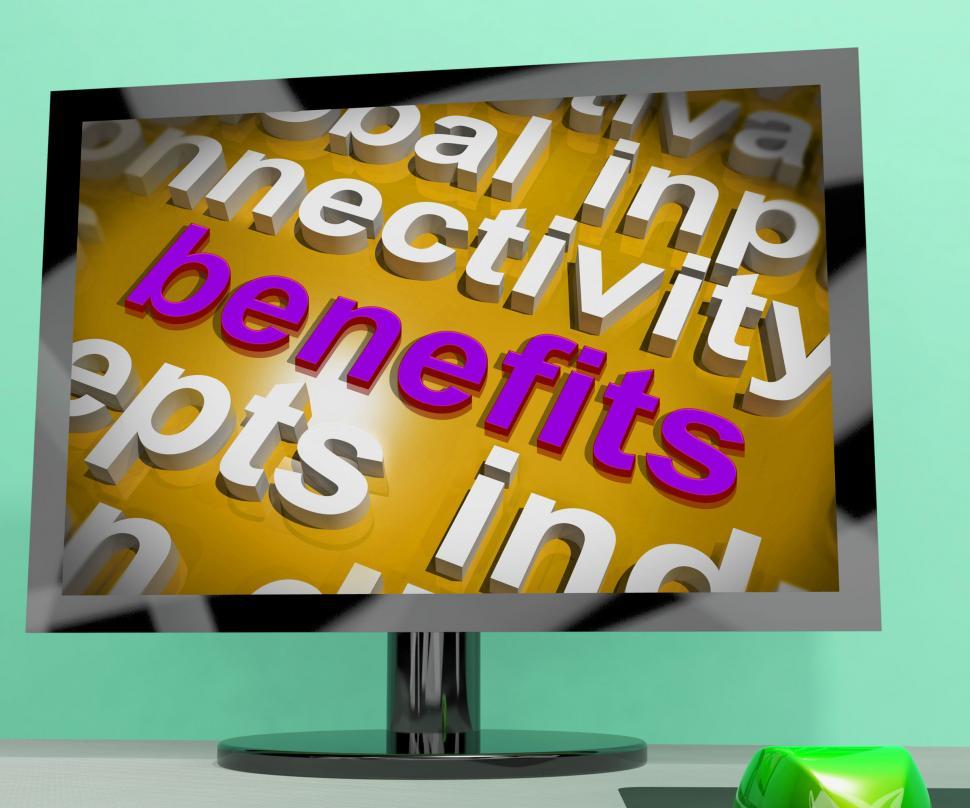 Free Image of Benefits Word Cloud Screen Shows Advantage Reward Perk 