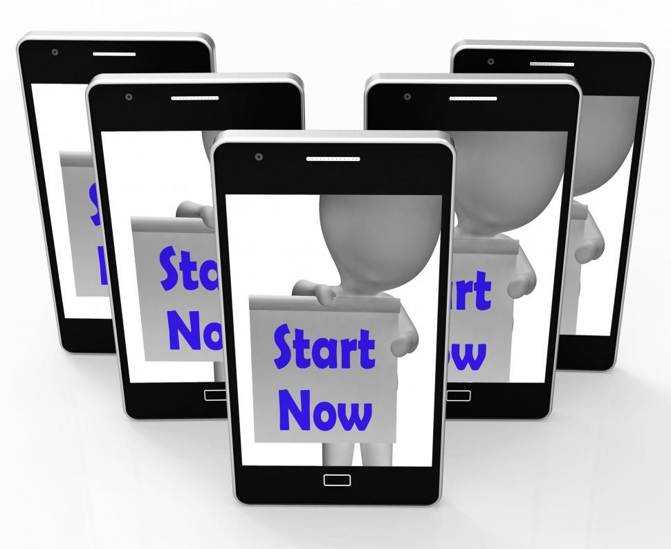 Free Image of Start Now Phone Shows Begin Or Do Immediately 