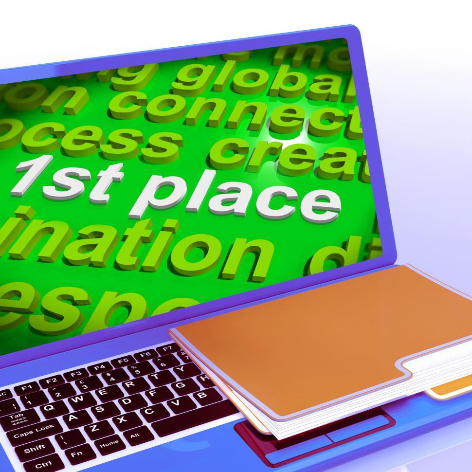 Free Image of First Place Word Cloud Laptop Shows 1st Winner Reward And Succes 