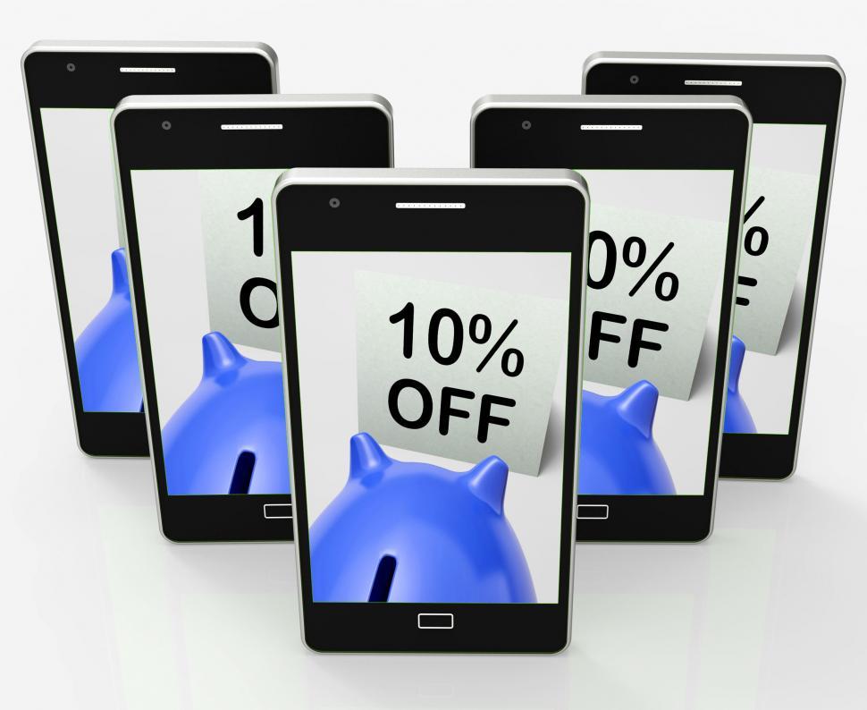 Free Image of Ten Percent Off Piggy Bank Phone Means Save 10 