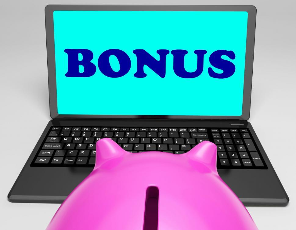 Download Free Stock Photo of Bonus Laptop Means Perk Benefit Or Dividends 