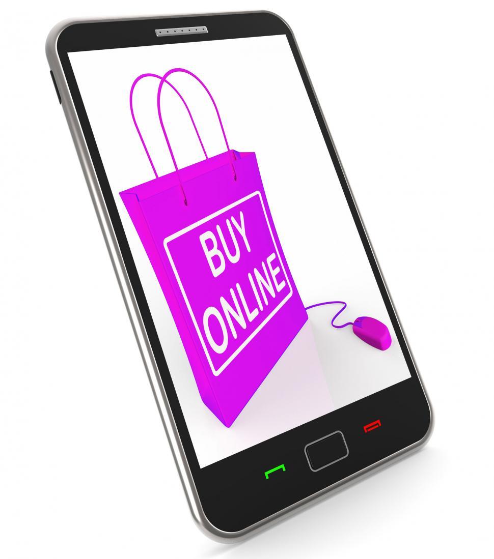 Free Image of Buy Online Phone Shows Internet Availability for Buying and Sale 