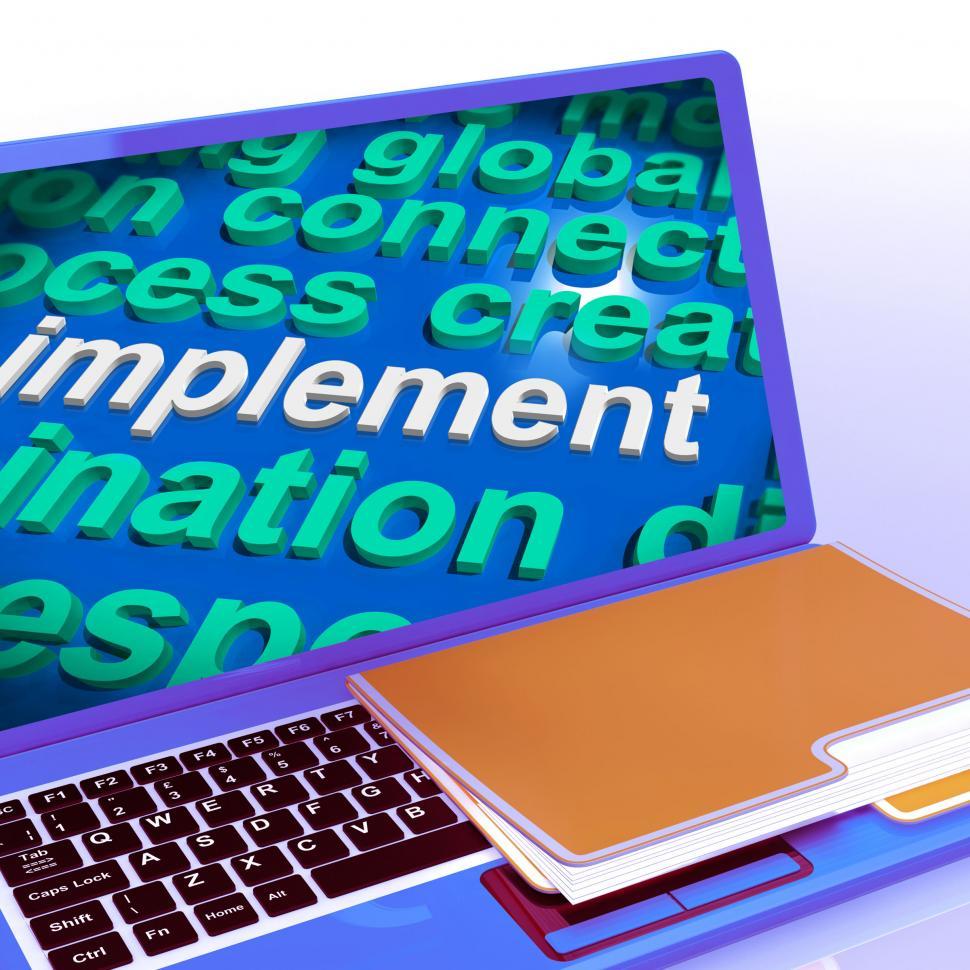 Free Image of Implement Word Cloud Laptop Shows Implementing Or Execute A Plan 