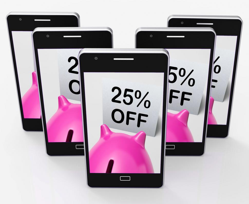 Free Image of Twenty-Five Percent Off Piggy Bank Shows 25 Discounts 
